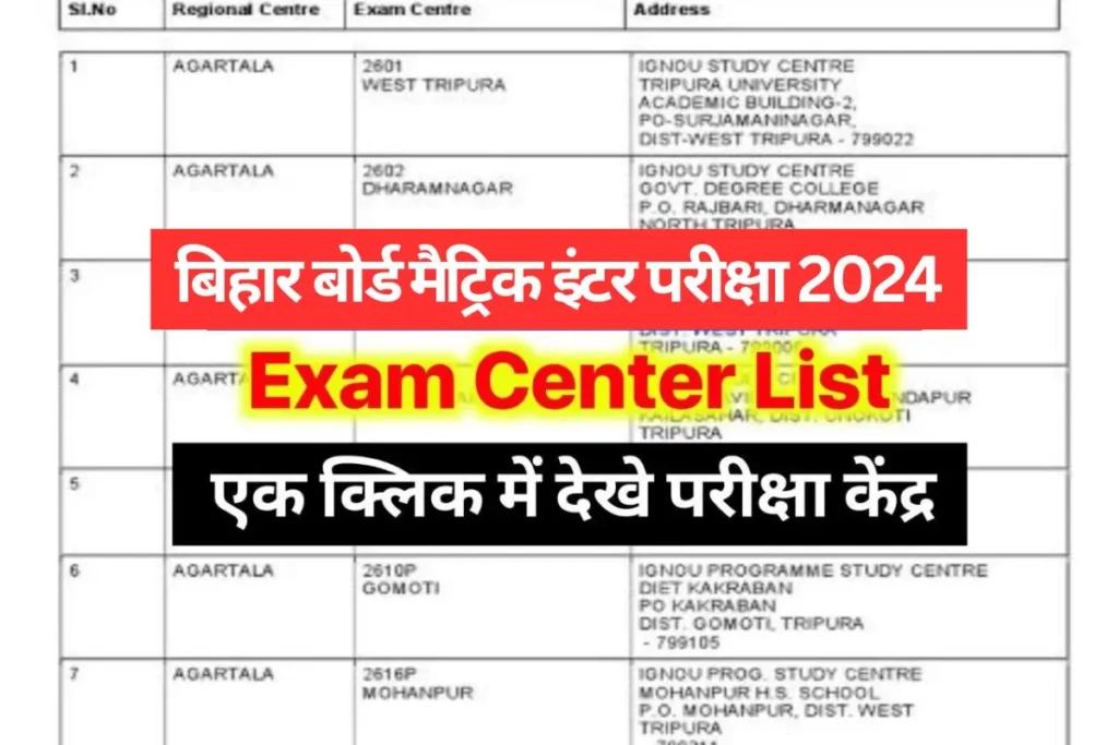 Bihar Board Class 10th 12th Center list 2024 Direct Link